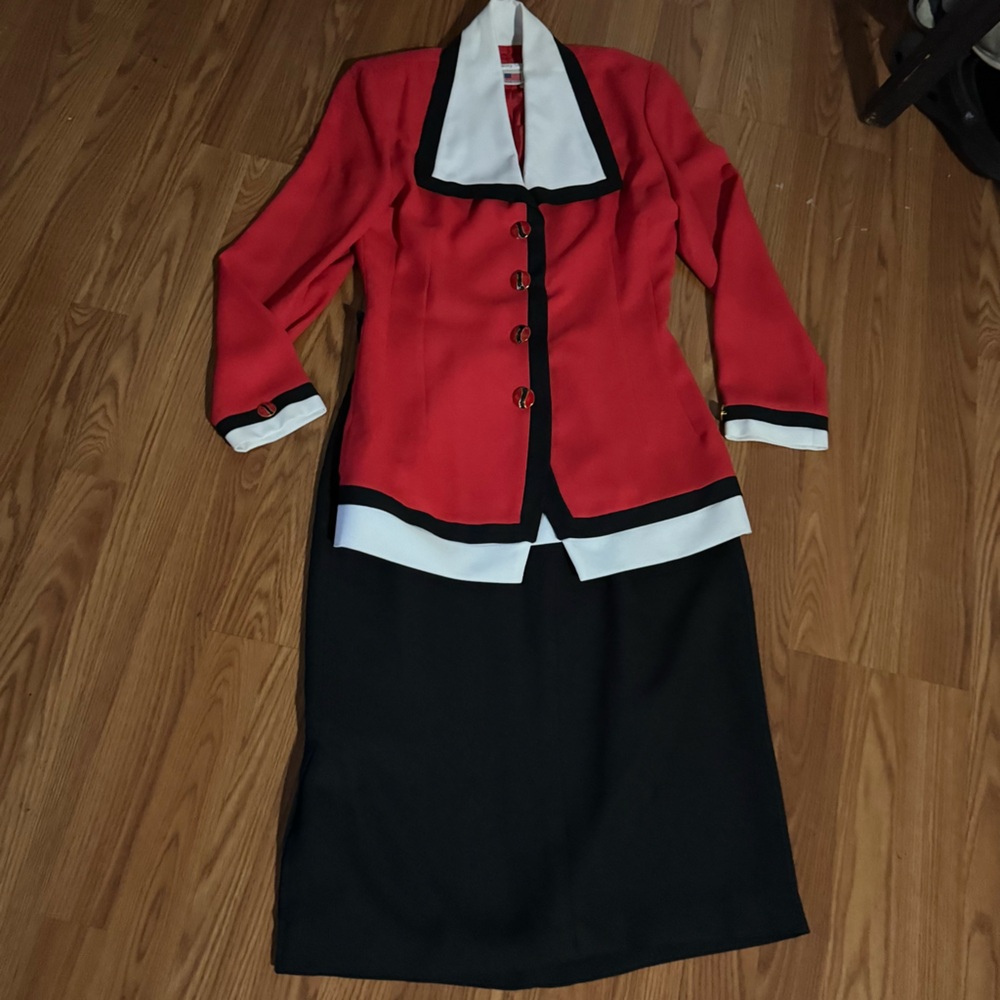 Vintage 80’s Anthony Sicari Red 2- Piece Blazer‎ Skirt Set Made in USA Retro